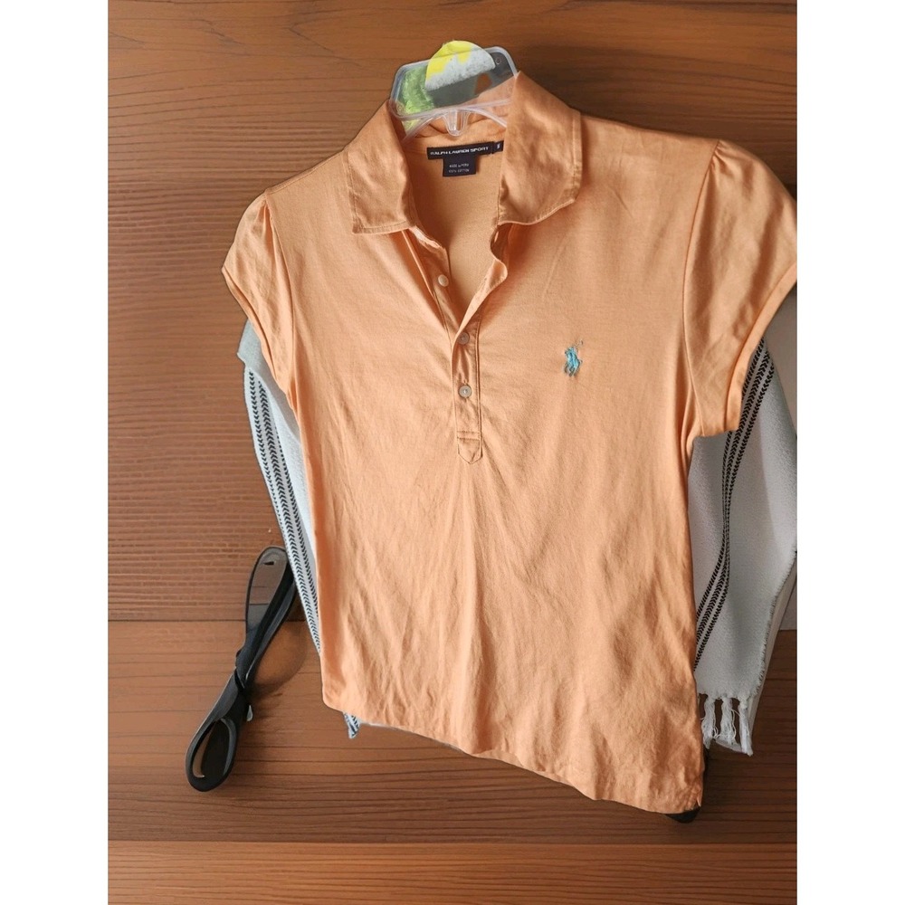 Ralph Lauren Women's Slim Fit Y2K Polo Shirt Peach Logo Preppy - Picture 2 of 7